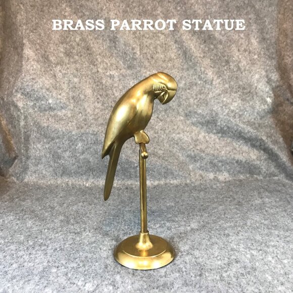 Vintage Brass Parrot on Stand Perch 11" Table Top Décor Statue - Picture 1 of 8